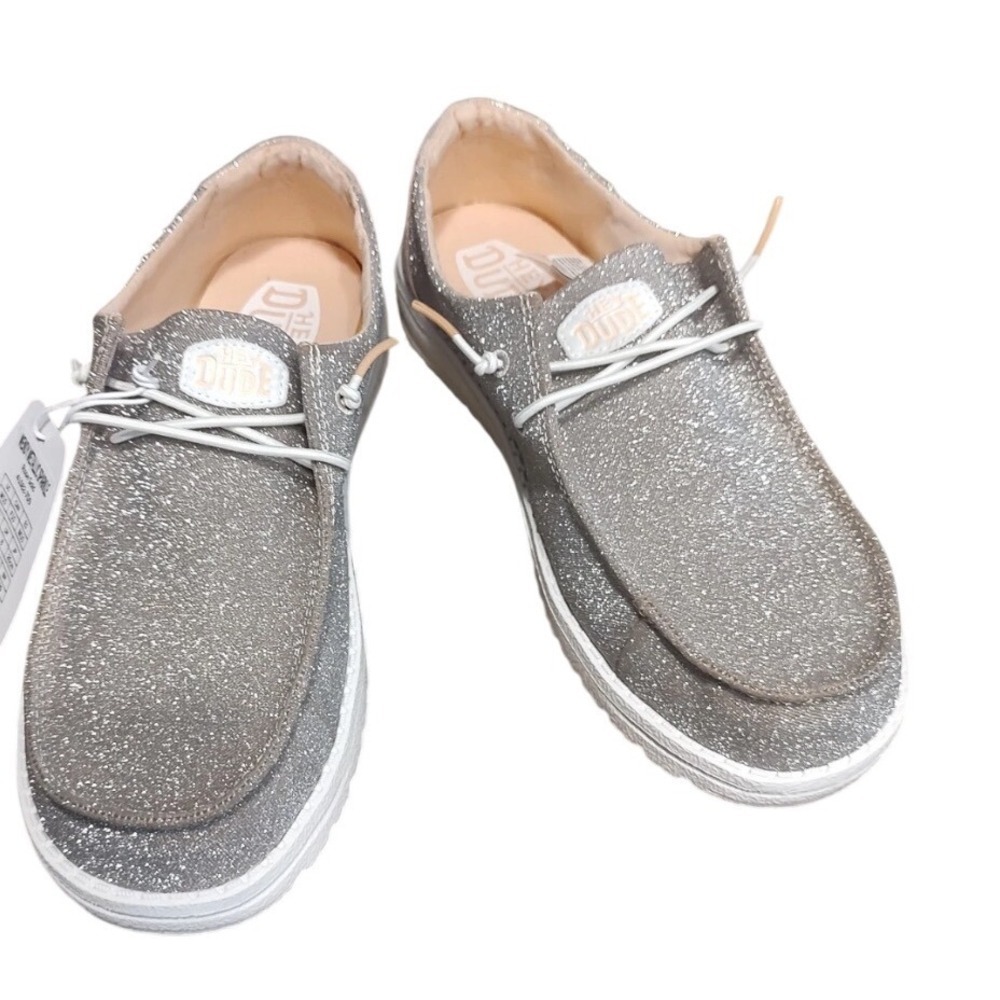 Hey Dude Wendy Shoes Women Size 6 D Silver New Sparkling Glitter Slip On Loafers - Picture 3 of 11